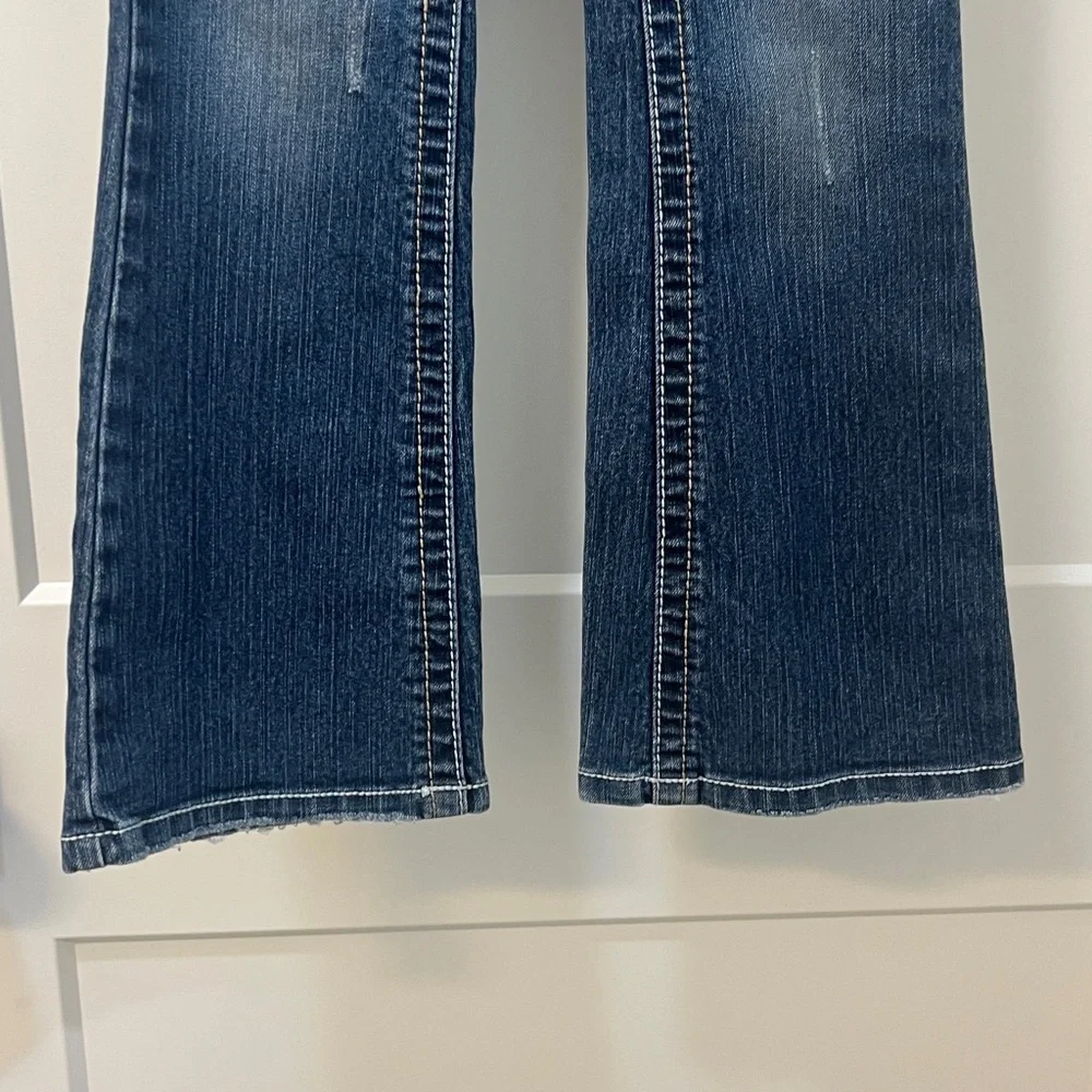 Justice Simply Low Distressed Flare Jeans Studded Pockets, Size 8 R Girls